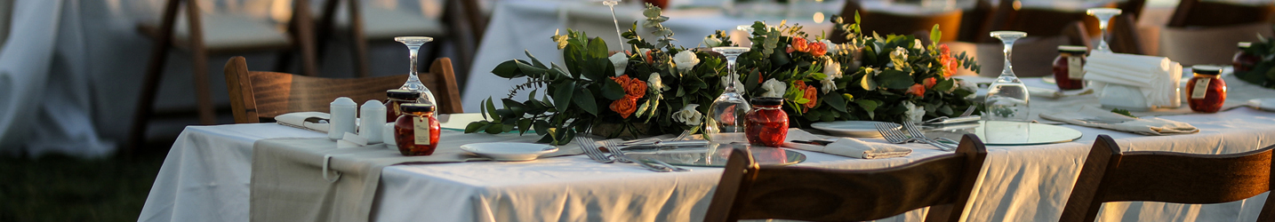 Outdoor event with tablecloth covered tables picture 